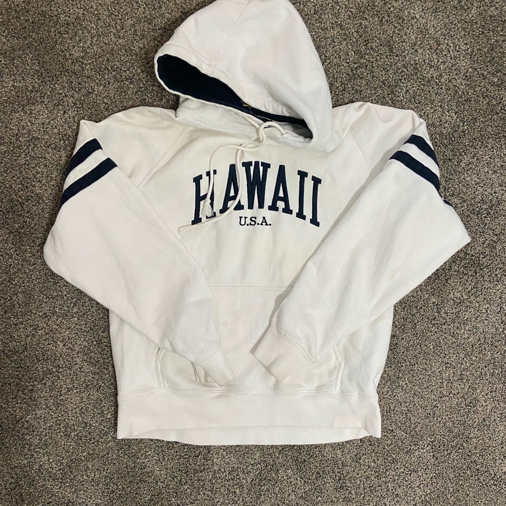 Brandy Melville White and Navy Hoodie